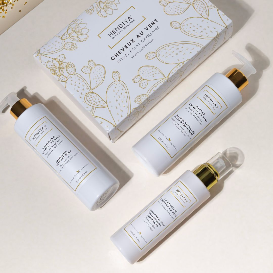 Hendiya® Cheveux au Vent ritual: organic oil bath, shampoo and anti-hair-loss mask
