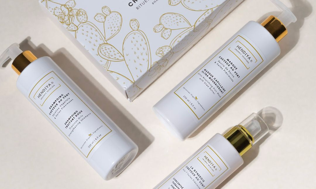 Hendiya® Cheveux au Vent ritual: organic oil bath, shampoo and anti-hair-loss mask